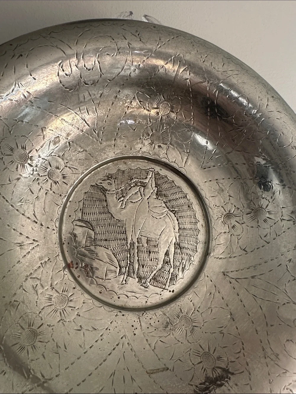 Vintage Mid-Century Fauzi Naas Tripoli Metalwork Bowl 10” Hand Hammered Camel
